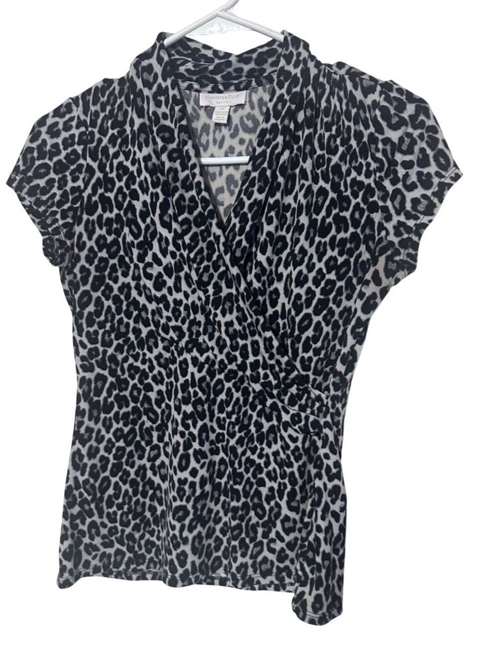Charter Club Petite black and gray leopard print top size S